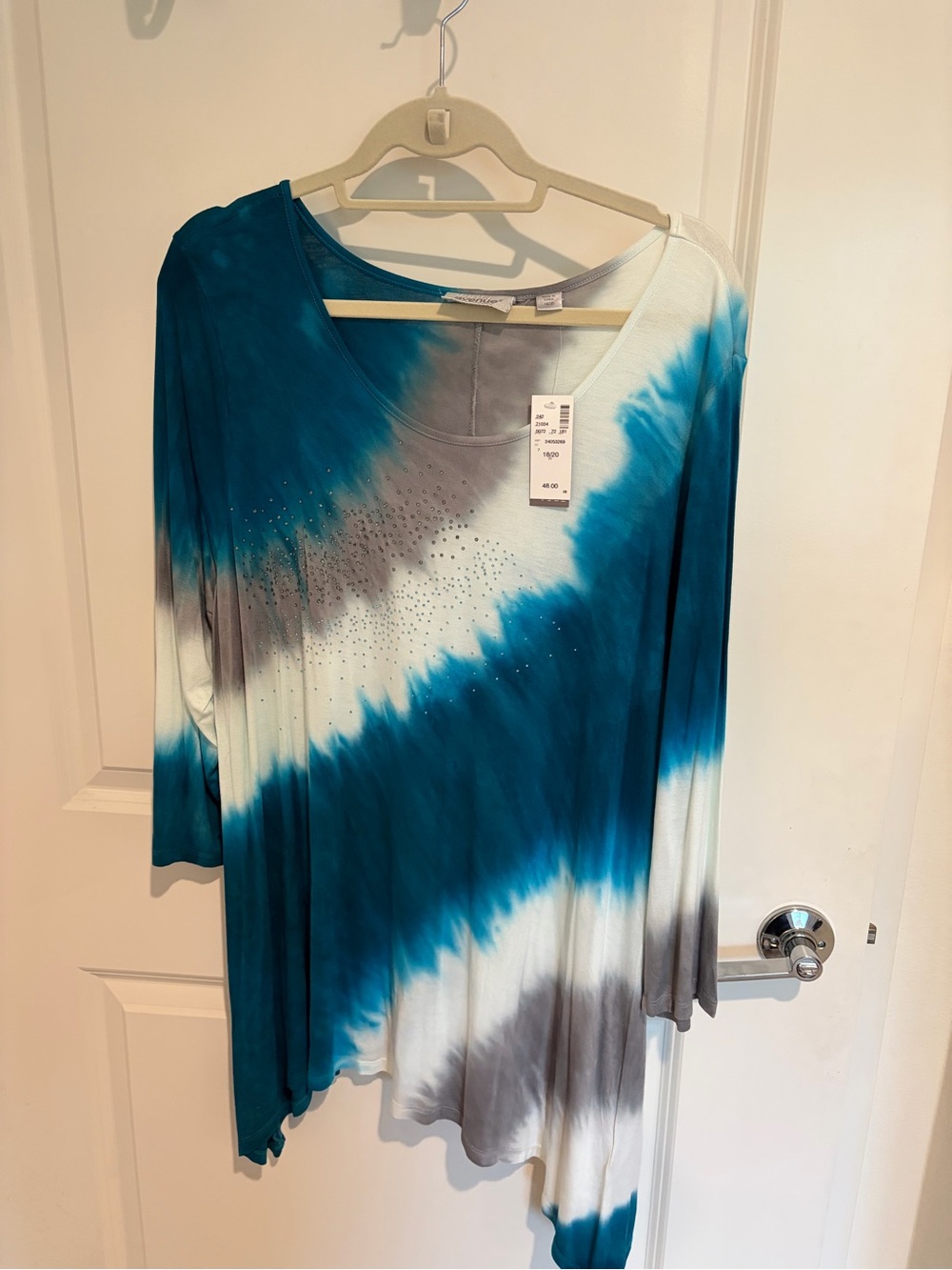 Avenue Teal and Gray Tie-Dye Long Sleeve Tunic